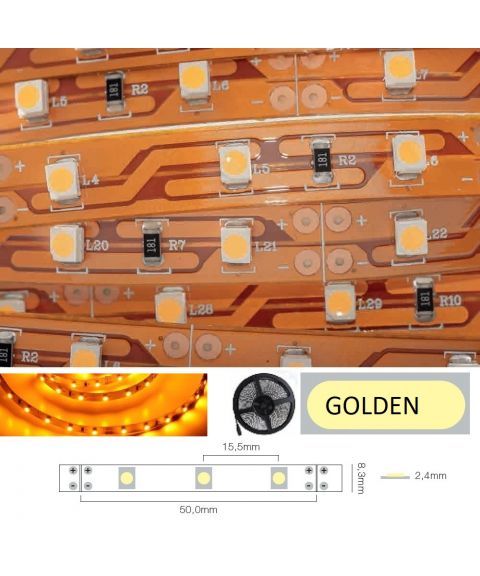 LED Strip 12V IP20 Golden yellow 4,8W/m, 5 meter pakke (Begrenset antall)