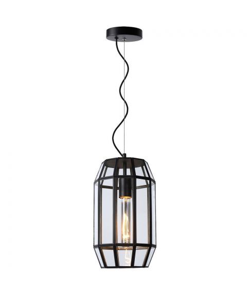 Fern takpendel, høyde 35 cm, Sort med klart glass