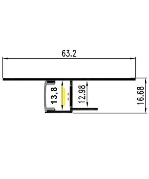 Aluminiumsprofil Structural 6316, 2 meter, Aluminium / Opalhvit avdekning