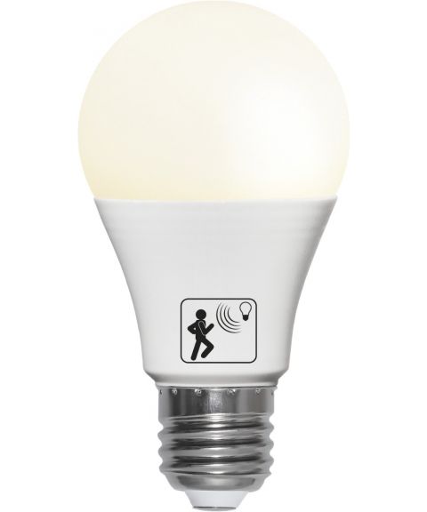 Illumination E27 A60 LED 4,8W 470lm 2700K Opalhvit, Med bevegelsessensor