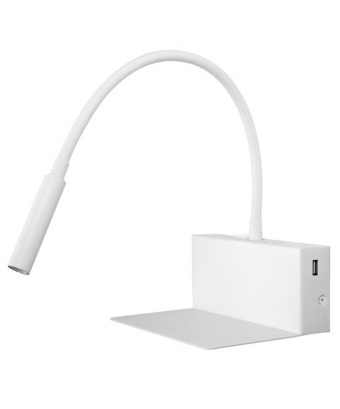 Emma vegglampe med hylle og USB-utgang, Hvit