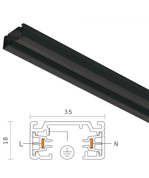 Vox strømskinne 230V, Sort, Uten tilkobling, 1 meter