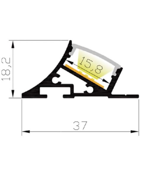 Aluminiumsprofil Lumistar 3720, 2 meter, Aluminium / Opalhvit avdekning