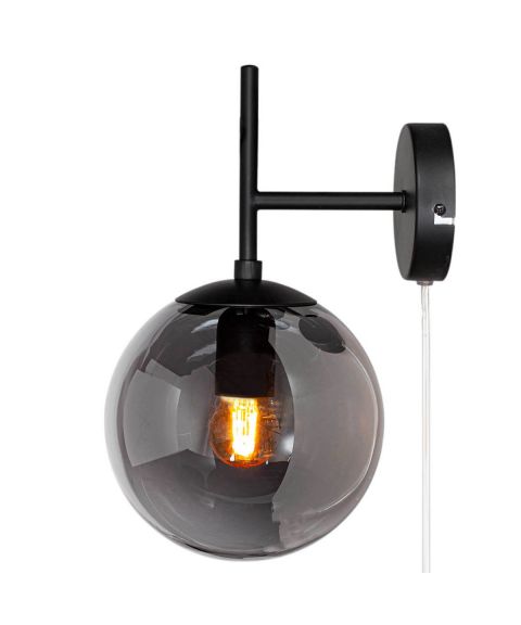 Boyle vegglampe, diameter 18 cm, med 200 cm ledning, Røykfarget glass