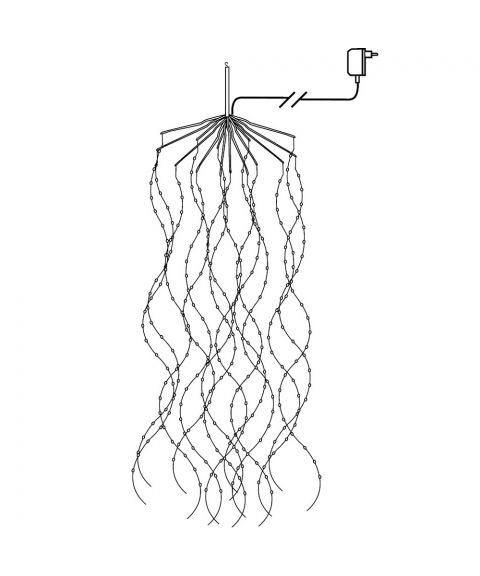 Duggdråper hengende sølv kabel, LED (x600), Varmhvitt lys