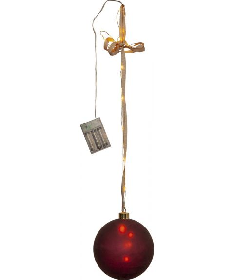 Bauble Bliss glasskule, diameter 15 cm, LED (x18) for batteri, med timer, rød