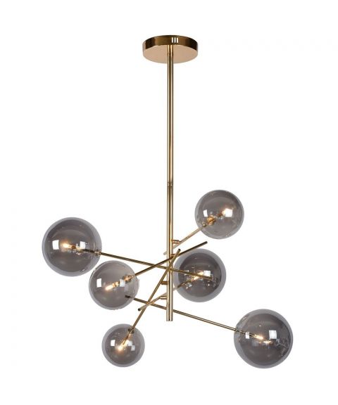 Alara 6 taklampe, diameter 72 cm, Gull/Røykfarget glass (G4)
