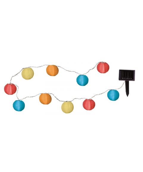 Festival lysslynge, Solcelle, LED, Risballer (x10), diameter 7,5 cm, Farget