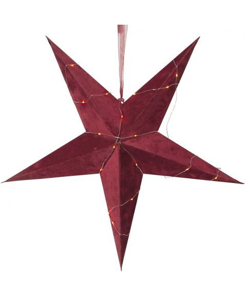 Velvet stjerne 60 cm for batteri, med timer, Rød