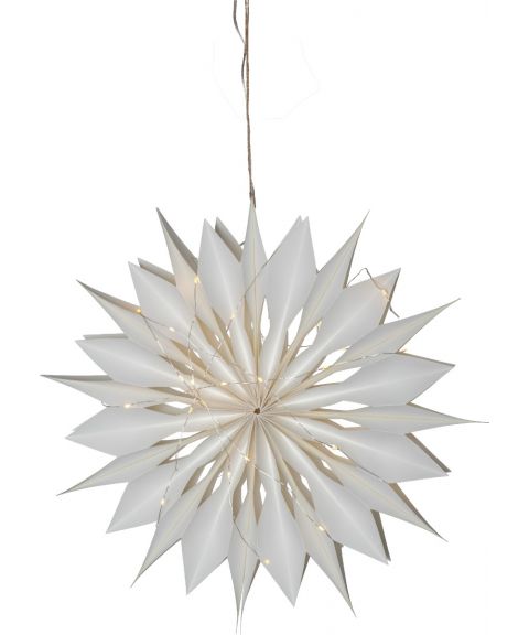 Flinga papirstjerne, diameter 45 cm, for batteri, med timer, hvit