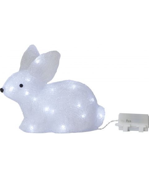 Crystalo kanin, IP44 LED (x30), kaldhvitt lys, for batteri, med timer, høyde 20 cm