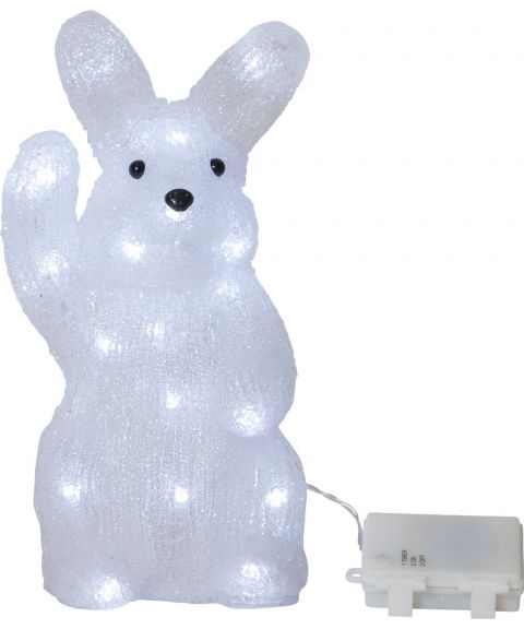 Crystalo kanin, IP44 LED (x30), kaldhvitt lys, for batteri, med timer, høyde 29 cm