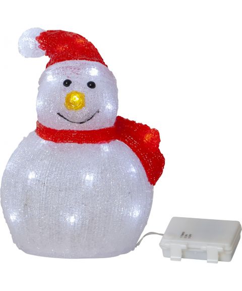 Crystalo snømann, IP44 LED (x30), kaldhvitt lys, for batteri, med timer, høyde 25 cm