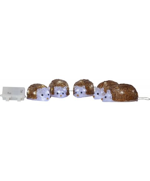 Crystalo piggsvin, 3 stykk , LED (x40), kaldhvitt lys, for batteri, med timer, høyde 6,5 cm