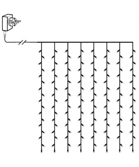 Serie LED (x80) gardin 1,3x1,3m, Crispy Ice 3000K, Sort kabel