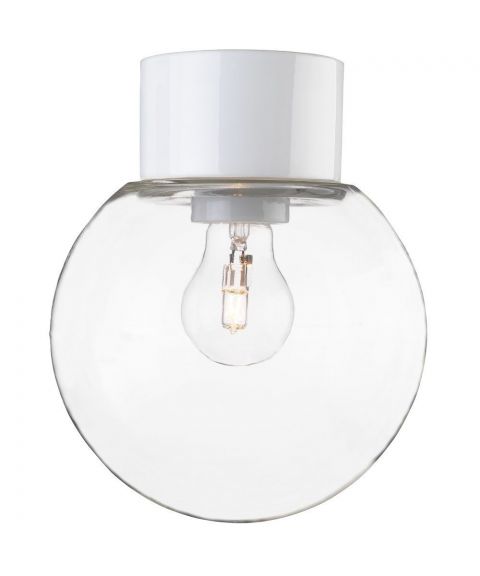 Classic Glob 180 taklampe, E27 IP54, Klart glass, Hvit - LAGERSALG