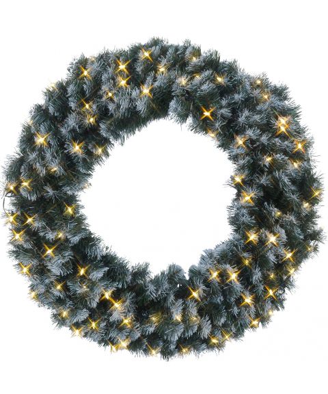 Krans diameter 90 cm, Edmonton, LED (x80), Grønn med snøkledde tupper (begrenset antall)