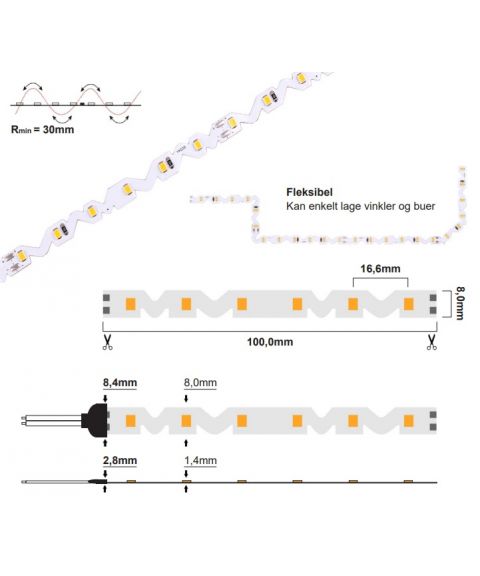 LED strip 11,5W/M Zigzag 24V - 2700K (5M)