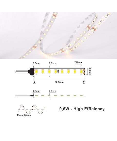 LED Strip 24V IP20 2700K 9,6W/m, 5 meter pakke