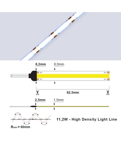 LED Strip 24V IP20 2700K 11,2W/m High Density Light Line, 5 meter pakke