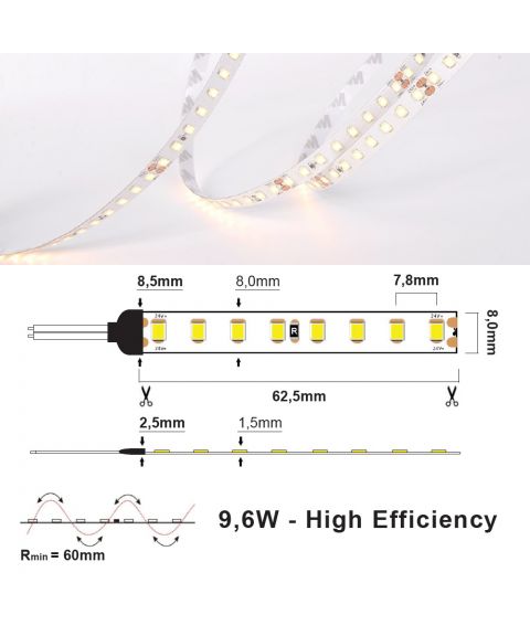 LED Strip 24V IP20 3000K 9,6W/m, 5 meter pakke