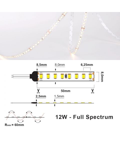 LED Strip 24V IP20 4000K 12W/m - Full spectrum, 5 meter pakke
