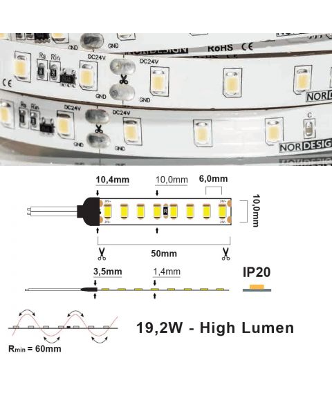 LED Strip 24V IP20 4000K 19,2W/m CC CRI>90 2650lm/m, 5 meter pakke