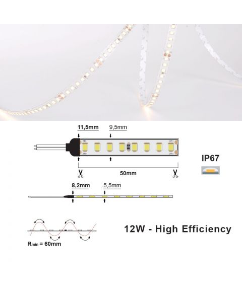 LED Strip 24V IP67 2700K 12W/m, 5 meter pakke