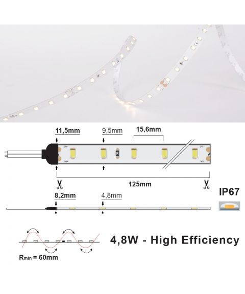 LED Strip 24V IP67 3000K 4,8W/m, 5 meter pakke