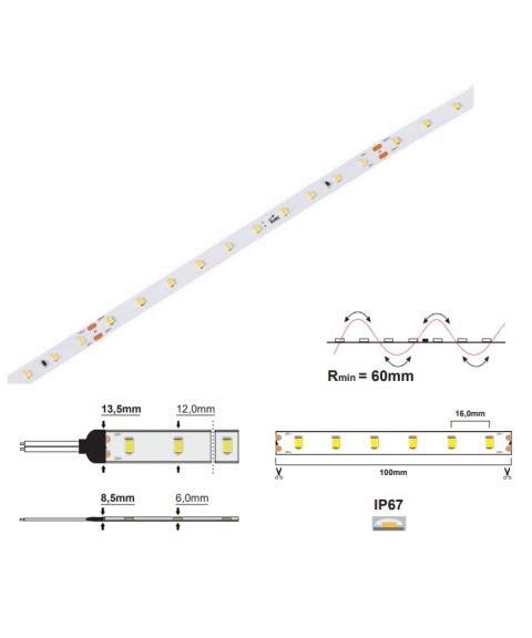 LED strip CC IP67 7,2W/M (24V) - 2700K (10M) CRI>90