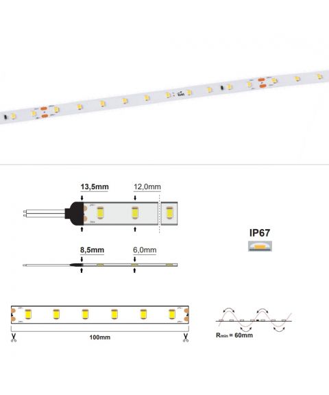 LED strip CC IP67 7,2W/M (24V) - 2700K (20M) CRI>90