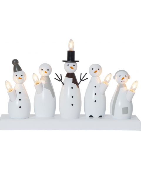 Snowman lysestake med 5 lys, bredde 33 cm, Hvit