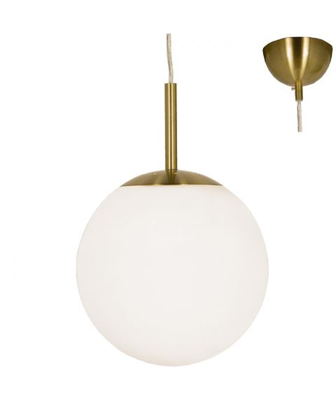 Opalhvit taklampe, diameter 25 cm, Matt messing
