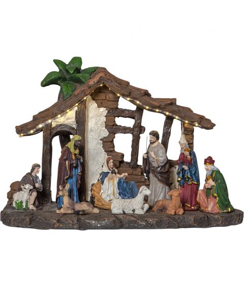 Nativity krybbe, bredde 37 cm, for både batteri og strøm, timer