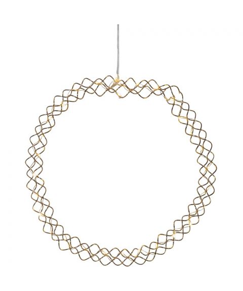 Hoop krans, diameter 30 cm, LED (x30) for batteri, med timer, Messingfarget