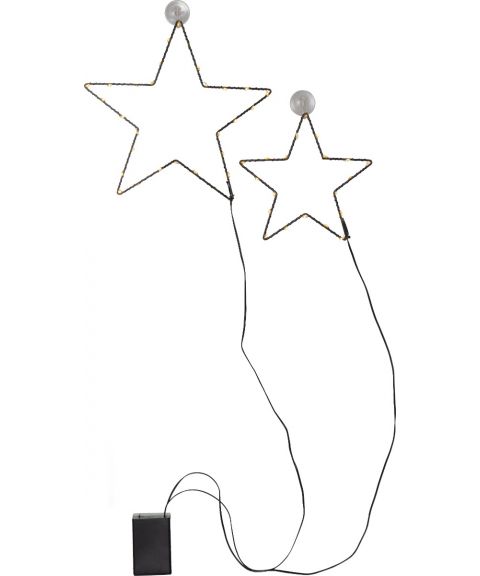 Stella 2 stjerner med sugekopp, høyde 25 cm, LED (x50) for batteri, med timer