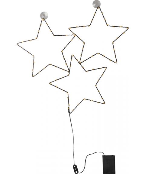 Stella 3 stjerner med sugekopp, høyde 48 cm, LED (x90) for batteri, med timer