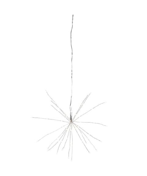 Firework hengende 26 cm for batteri, med timer, LED (x60), Sølv, Kaldhvitt lys