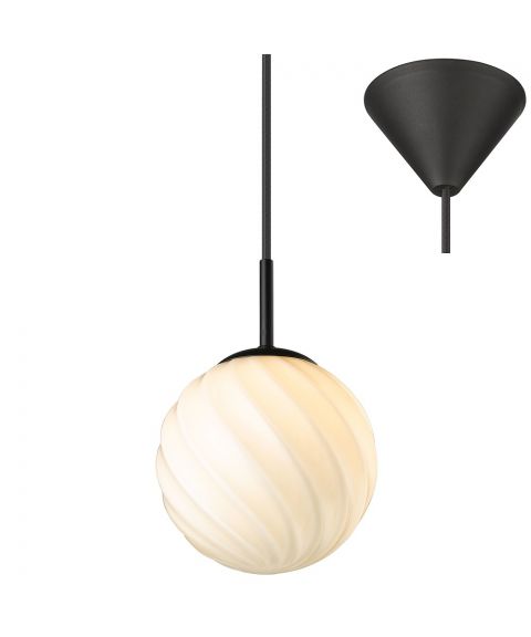 Twist Ball takpendel, diameter 15 cm, Opalhvit / Sort