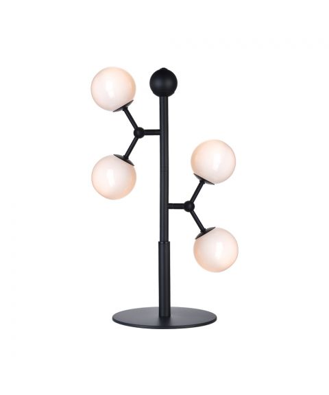 Atom bordlampe, høyde 52 cm, Sort / Opalhvite glass