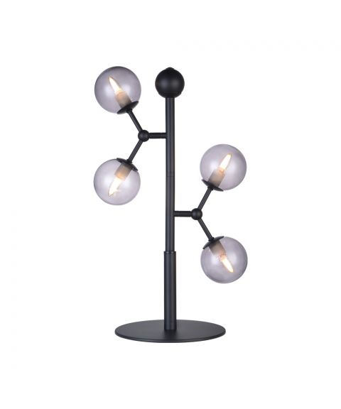 Atom bordlampe, høyde 52 cm, Sort / Røykfarget glass