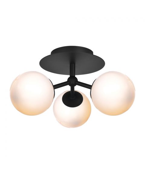 Atom Trio taklampe, diameter 26 cm, Sort / Opalhvite glass
