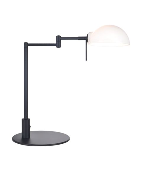 Kjøbenhavn bordlampe, høyde 43 cm, Lesearm 27-38 cm, Opalt glass, Sort