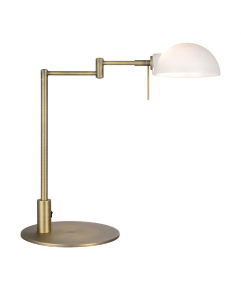 Kjøbenhavn bordlampe, høyde 43 cm, Lesearm 27-38 cm, Opalt glass, Antikk messing