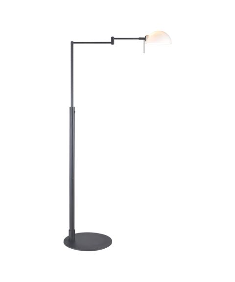 Kjøbenhavn gulvlampe, høyde 123 cm, Lesearm 35-58 cm, Opalt glass, Sort