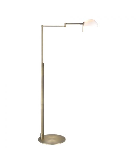 Kjøbenhavn gulvlampe, høyde 123 cm, Lesearm 35-58 cm, Opalt glass, Antikk messing