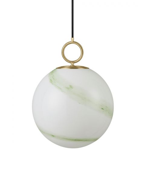 Stockholm takpendel, diameter 30 cm, Opalhvitt glass / Grønn marmorering