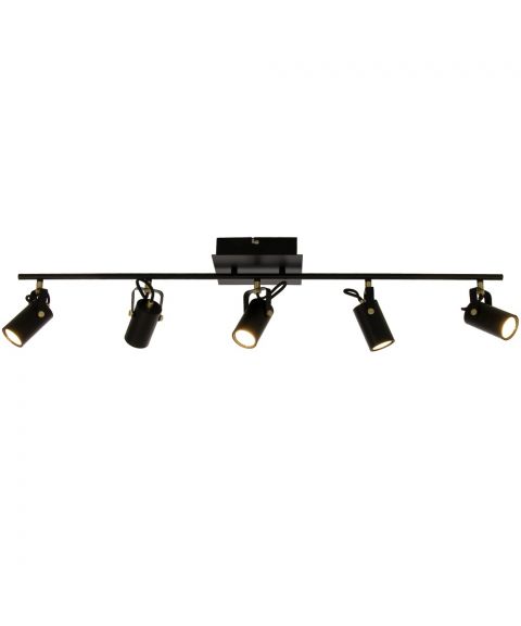 Cilindro 5 spotskinne, dimbar LED 3000K, Sort / Matt messing