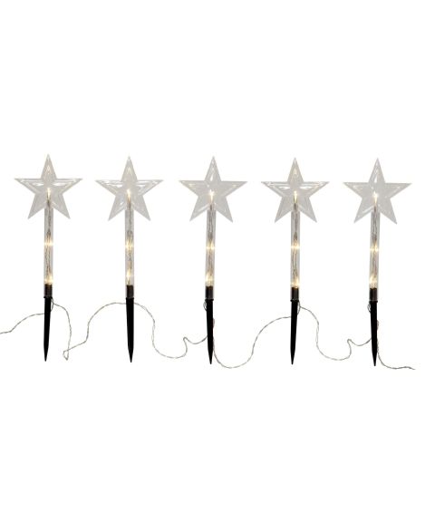 Wandy dekorasjon, 5 stjerner, for batteri, med timer, Varmhvit