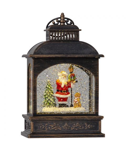 Vinter nisse i lykt, høyde 21 cm, for batteri, med timer